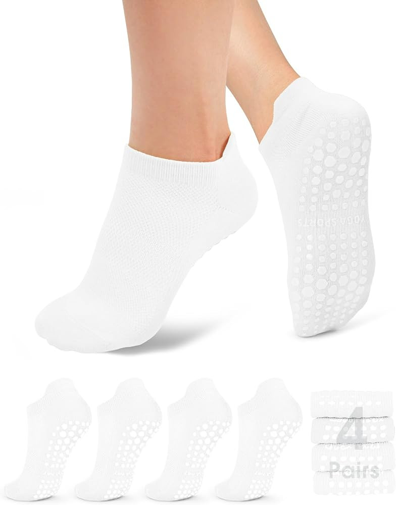 YeuG 4/6 Pairs Pilates Socks for Women - Non Slip Grip Socks for Yoga, Barre, Hospital, Barefoot | Amazon (US)