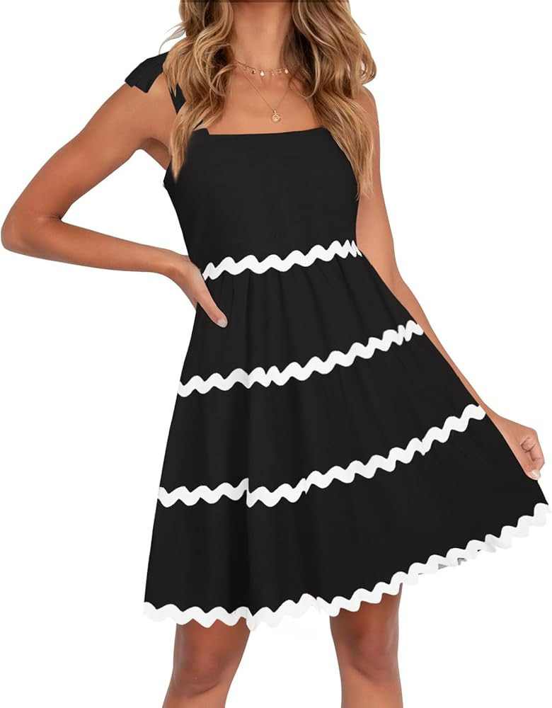ZESICA Women's 2024 Summer Swing Mini Dress Casual Spaghetti Straps Sleeveless Smocked Backless F... | Amazon (US)