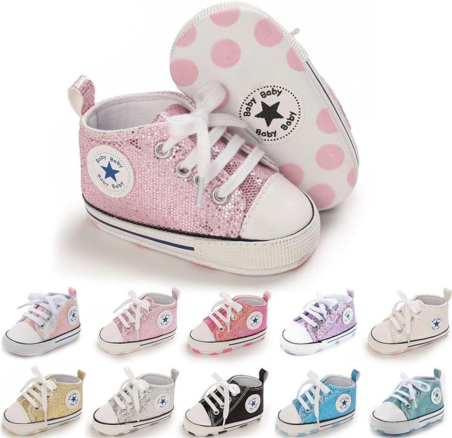 Meckior Baby Girls Boys Canvas Sneakers Soft Sole High-Top Ankle Infant First Walkers Crib Shoes | Amazon (US)
