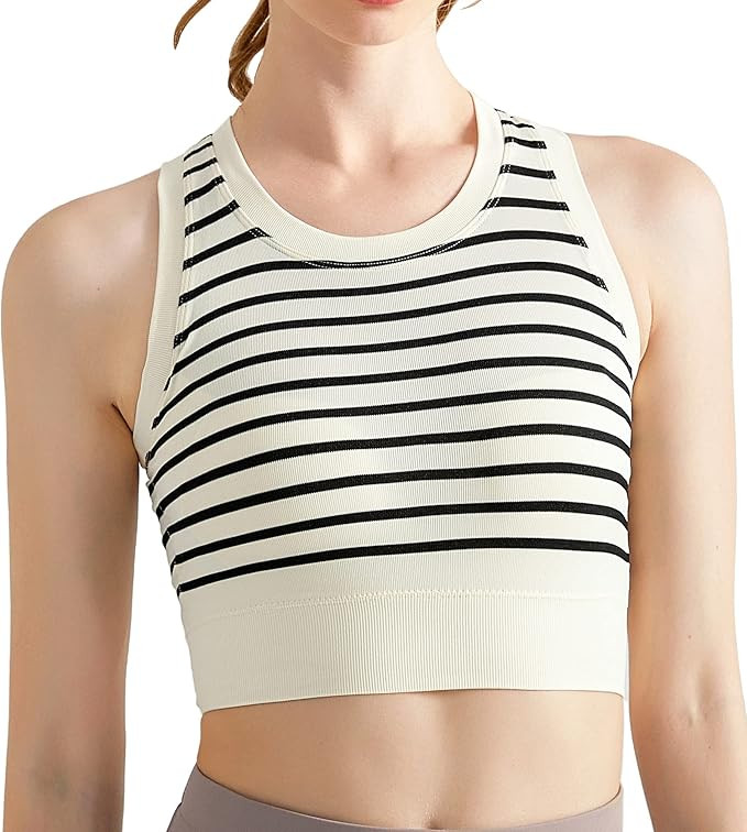 TECOX Women's Longline Padded Crop Tank Tops Racerback Workout Medium Support High Neck Ribbed Sp... | Amazon (US)