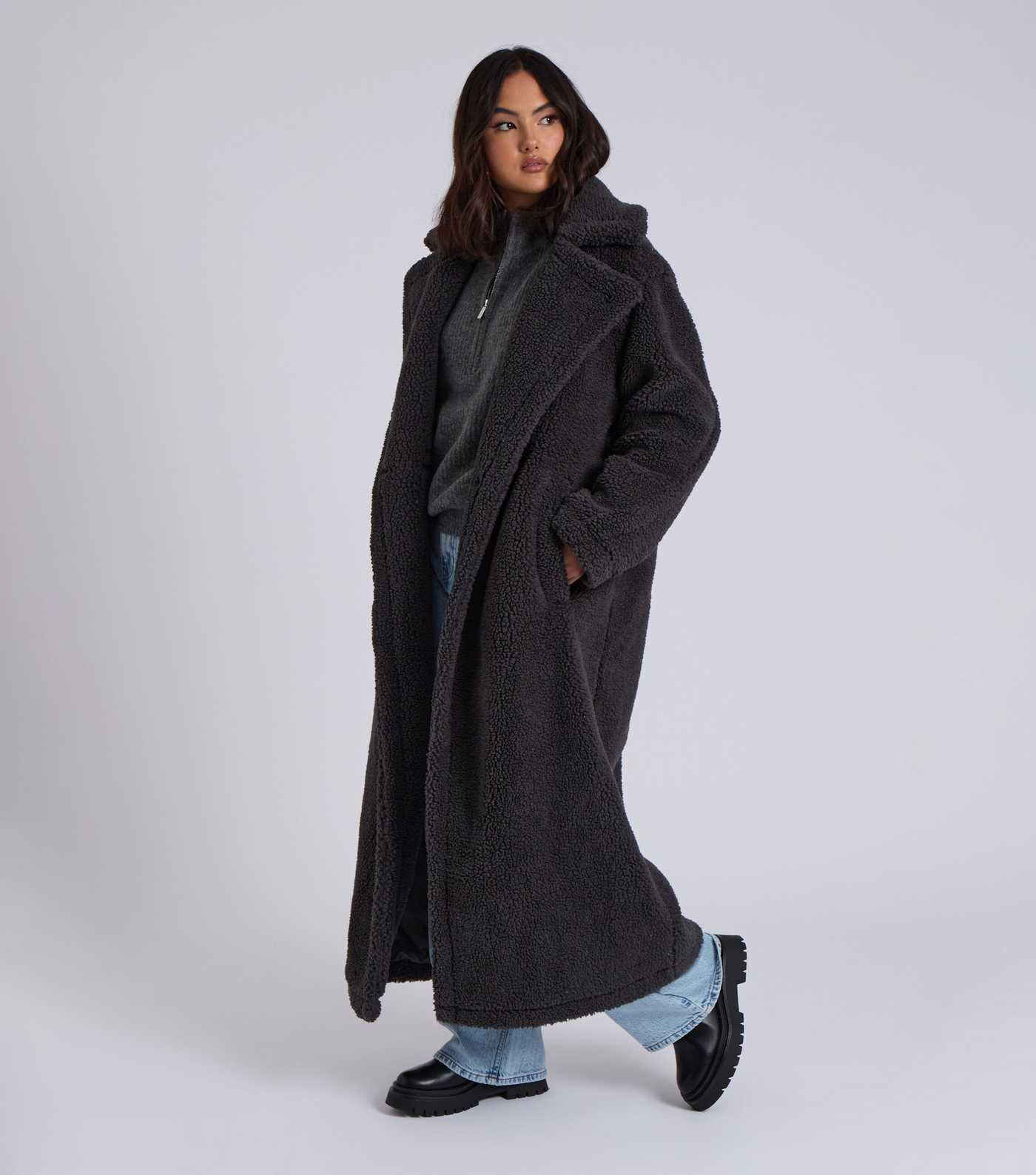 Urban Bliss Grey Borg Longline Coat | New Look | New Look (UK)