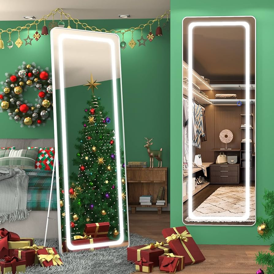 FENNIO Full Length Mirror with Lights 63"x20", LED Full Body Mirror, Free Standing Lighted Floor ... | Amazon (US)