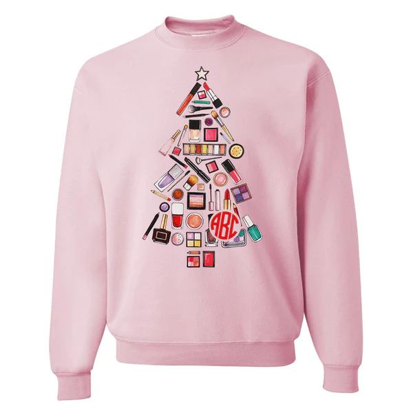 Monogrammed 'Makeup Christmas Tree' Crewneck Sweatshirt | United Monograms