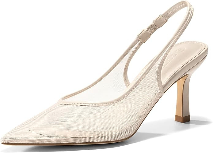 Amazon.com | Coutgo Womens Slingback Kitten Heels Closed Pointed Toe Low Heel Mesh Pumps Sexy Dre... | Amazon (US)