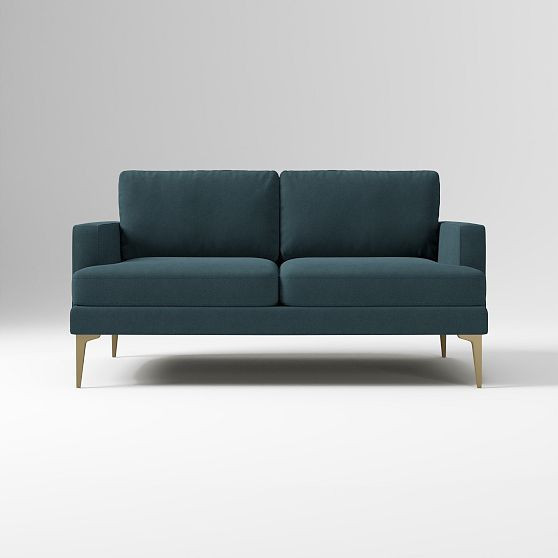 Andes 60in Sofa, Deluxe Velvet Petrol, Blackened Brass | West Elm (US)
