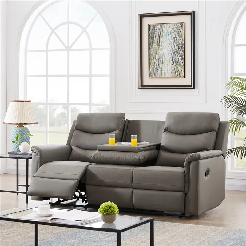Reannah 77.5'' Faux Leather Pillow Top Arm Reclining Sofa | Wayfair North America