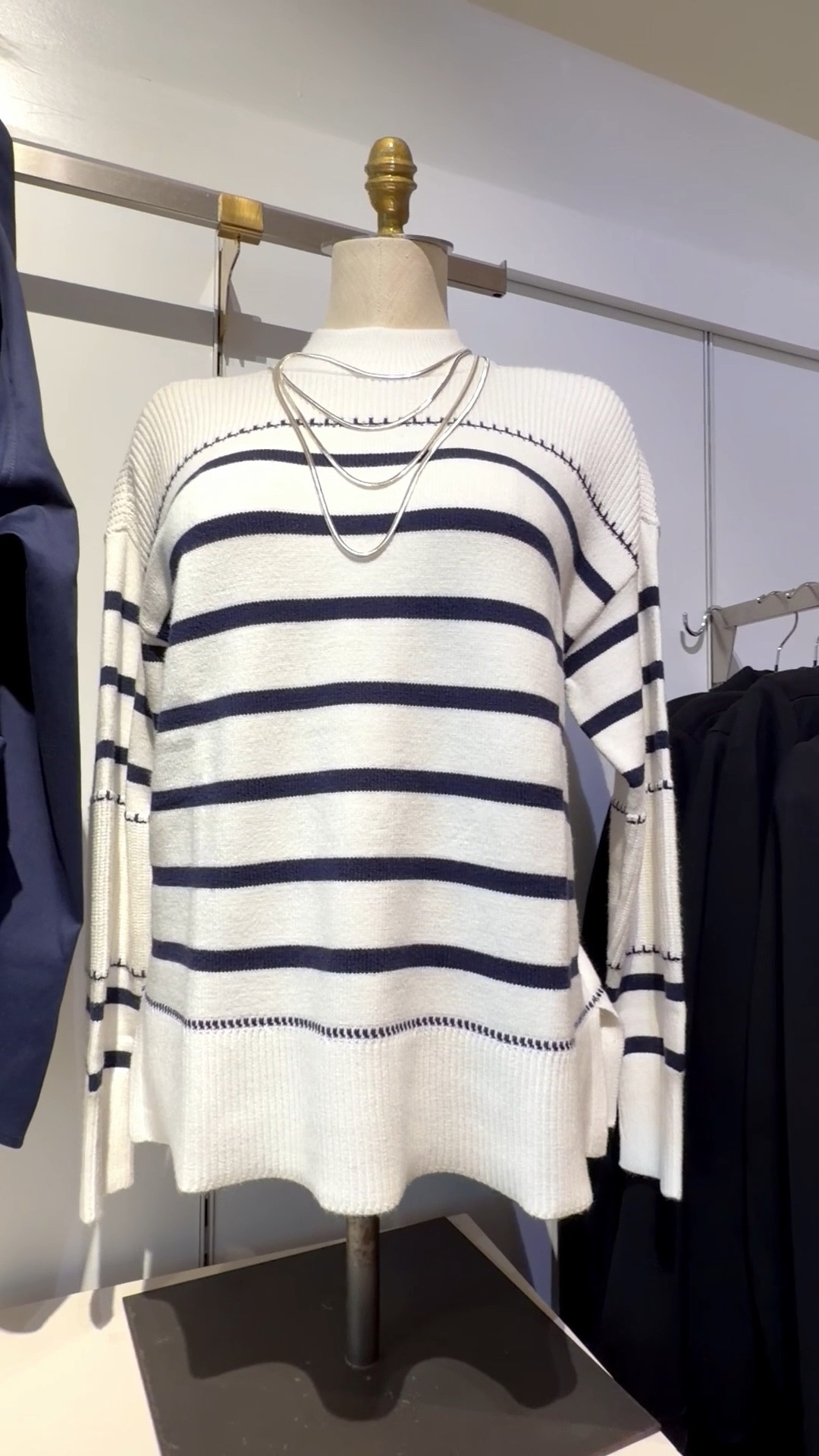 Stripe mock neck pullover. I never met a stripe I didn’t like. 
Made with a drop shoulder for a relaxed-look and feel. Showcasing sleek stripes, ribbed edges and a comfy mock neckline.
Resort style, vacation style 
I am 5’7” at 130 #’s

#LTKSaleAlert #LTKOver40 #LTKTravel