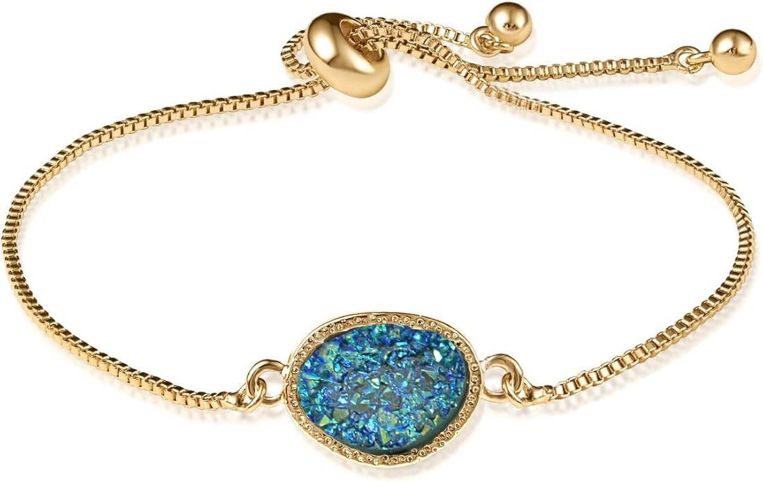 Humble Chic NY Simulated Druzy Chain Bracelet for Women - Boho Stackable Adjustable Bolo Slider B... | Amazon (US)