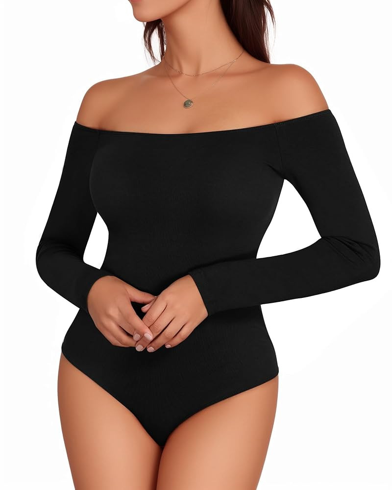 MANGOPOP Off The Shoulder Long Sleeve Short Sleeve Bodysuit for Women | Amazon (US)