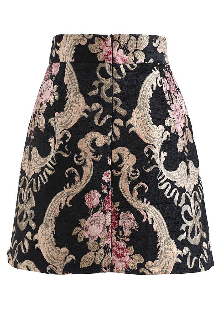 Baroque Peony Jacquard Flap Mini Skirt | Chicwish