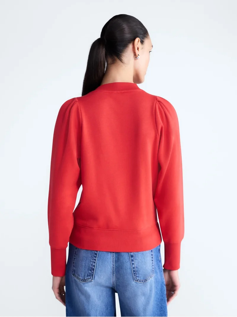 Free Assembly Women's and Women's Plus Bow Neck Sueded Terry Sweatshirt, Sizes XS-4X | Walmart (US)