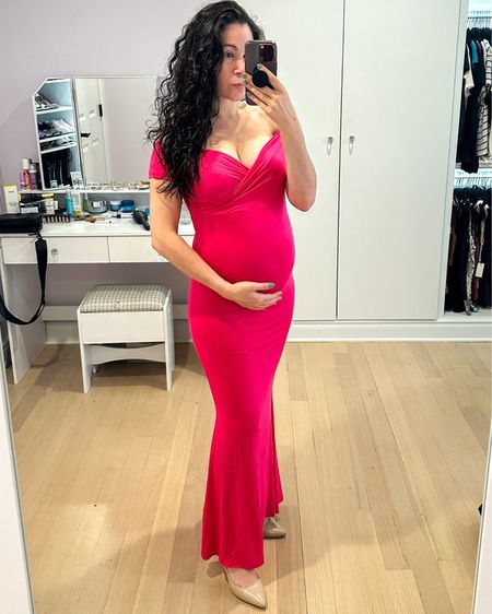 A possible baby shower maxi dress—maternity off the shoulder and under $50. Pretty bright fuschia color and has a slight mermaid fit. Would also be great as a wedding guest dress, for a photo shoot, or as a babymoon vacation look. 

#LTKwedding #LTKunder50 #LTKbump