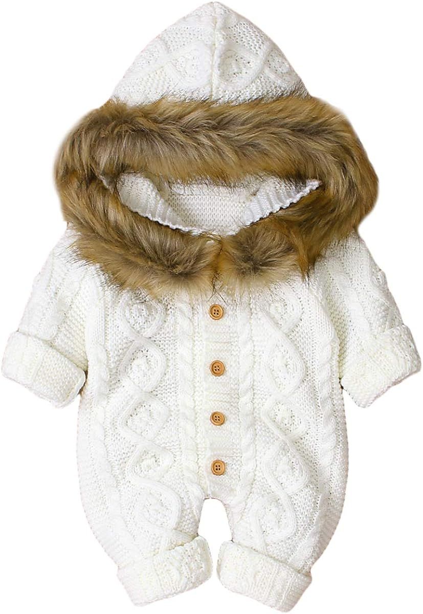 Haokaini Newborn Baby Ear Hooded Knitted Romper Snowsuit Bodysuit Overalls for Boy Girl | Amazon (US)