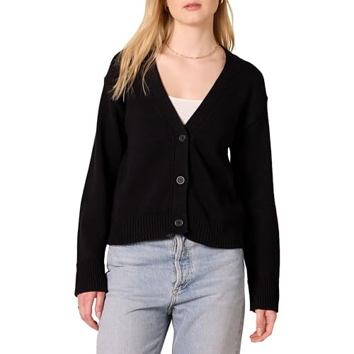 Amazon Essentials Women's Relaxed Fit V-Neck Cropped Cardigan, Black, Medium | Amazon (US)