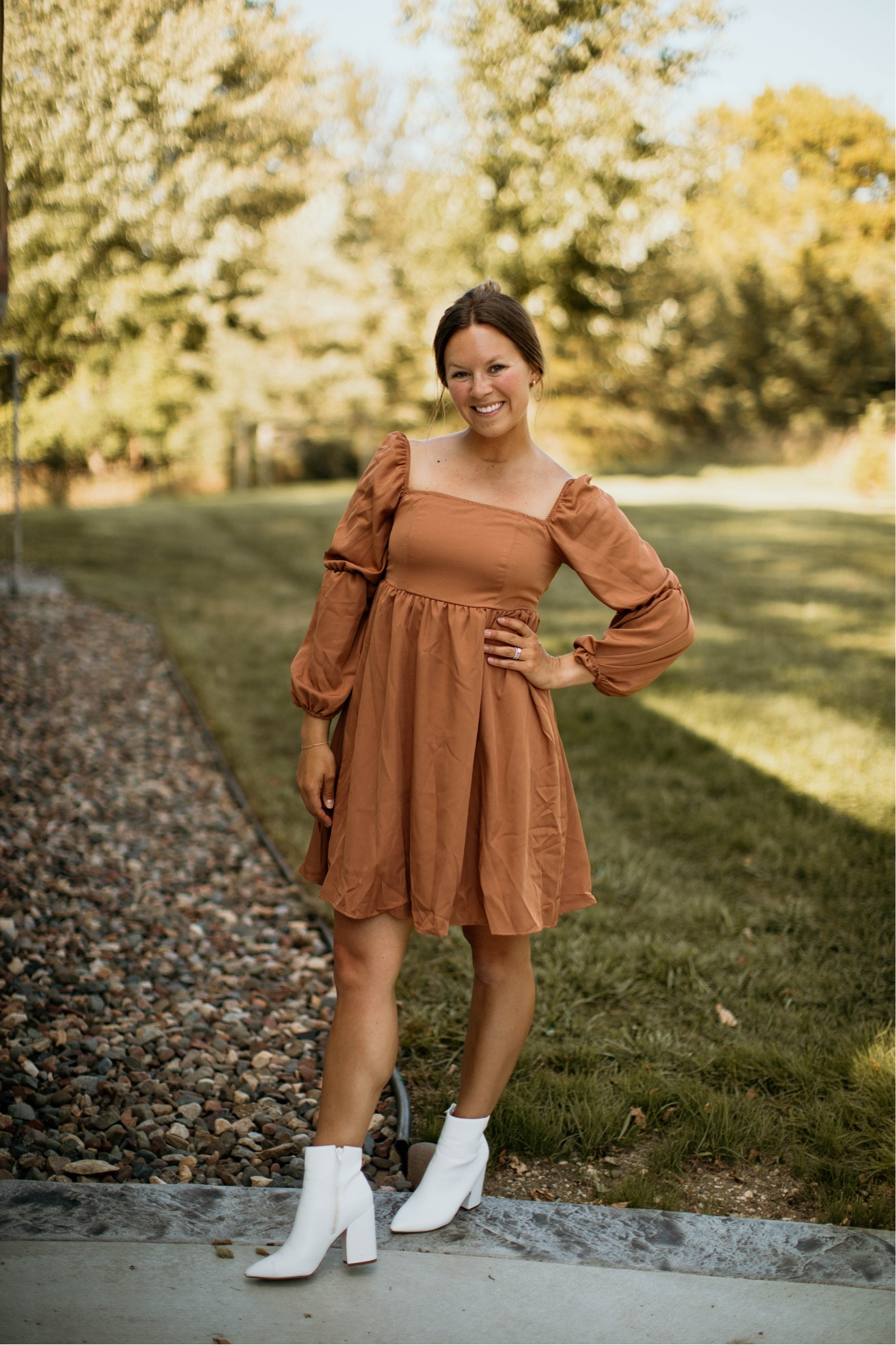 THIS DRESS 🙌🏼 if you’re looking for an engagement photo outfit, fall wedding attire or the perfect fall date dress, here it is!! Chic and casual, dress it up with booties or down with platform tennies! 

So flattering and fit me perfectly! I ordered a small- TTS!

#LTKunder50 #LTKSeasonal #LTKwedding