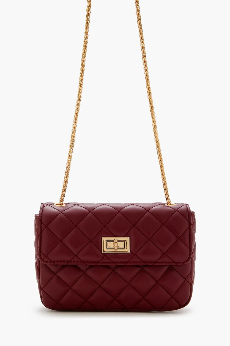 Women's Quilted Faux Leather Crossbody Bag in Burgundy | Forever 21