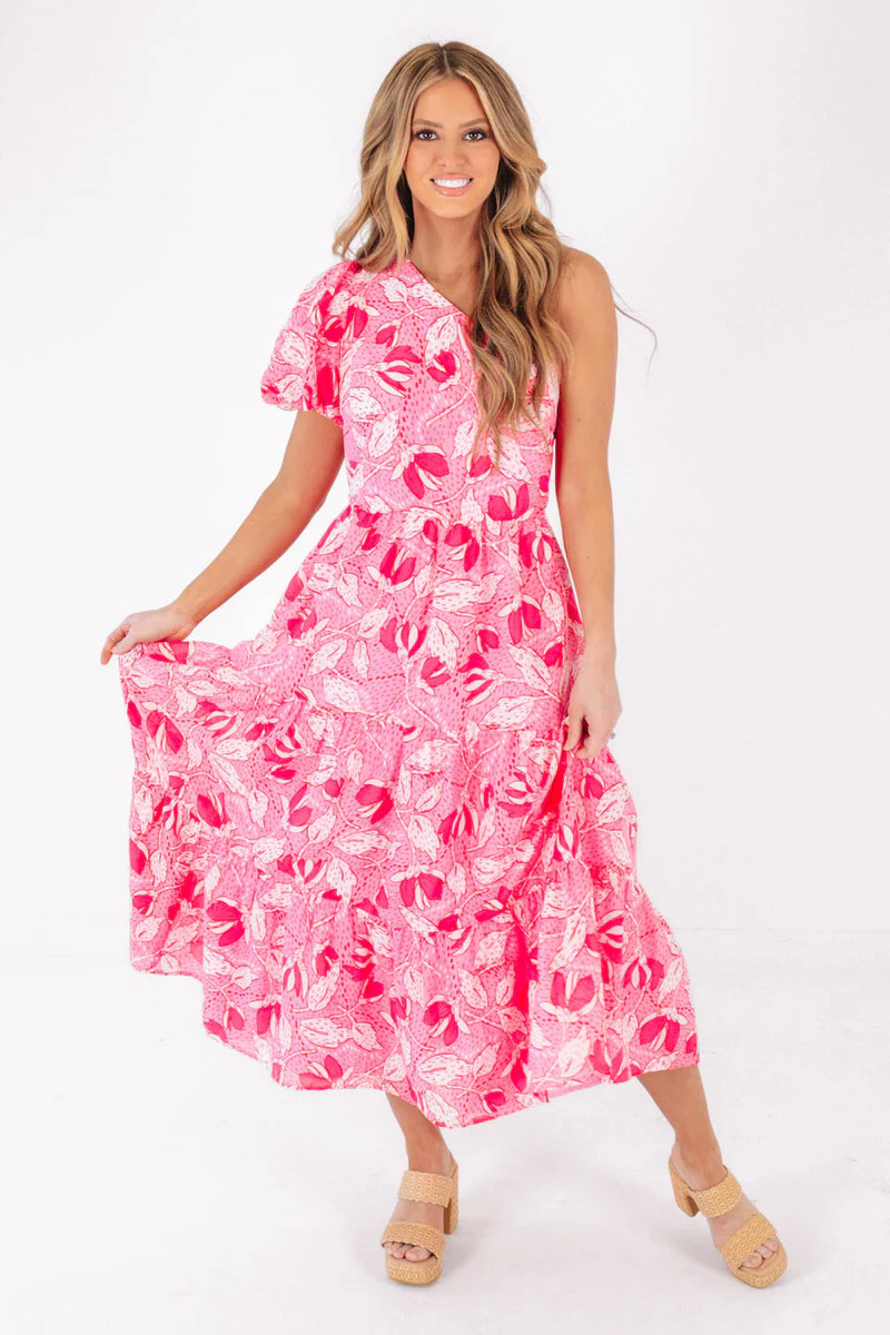 The Kailey One Shoulder Midi Dress - Pink | The Impeccable Pig