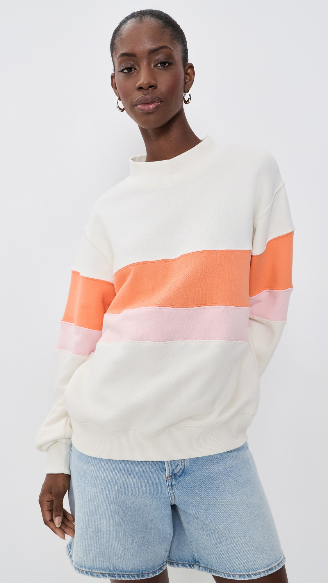 PARKE Vintage Stripe Sweatshirt Creamsicle/Rose L/XL | Shopbop