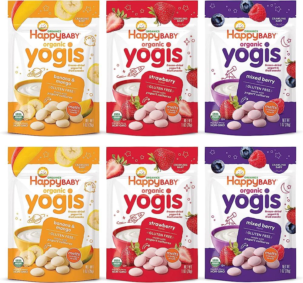 Happy Baby Organics Yogis Freeze-Dried Yogurt & Fruit Snacks, Variety Pack, 1 Ounce (Pack of 6) | Amazon (US)