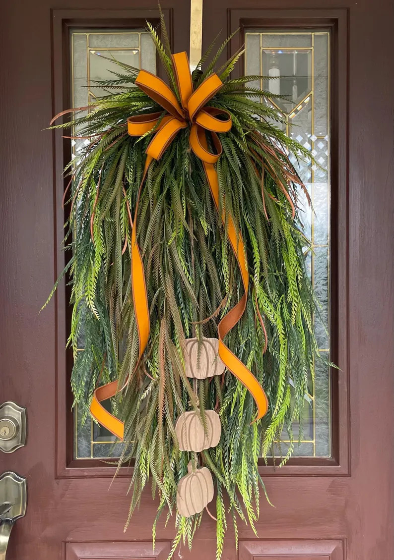 Fall Sawgrass Swag Wreath for Front Door, Rustic Autumn Wreath With Designer Copper Bow, Neutral ... | Etsy (Global)