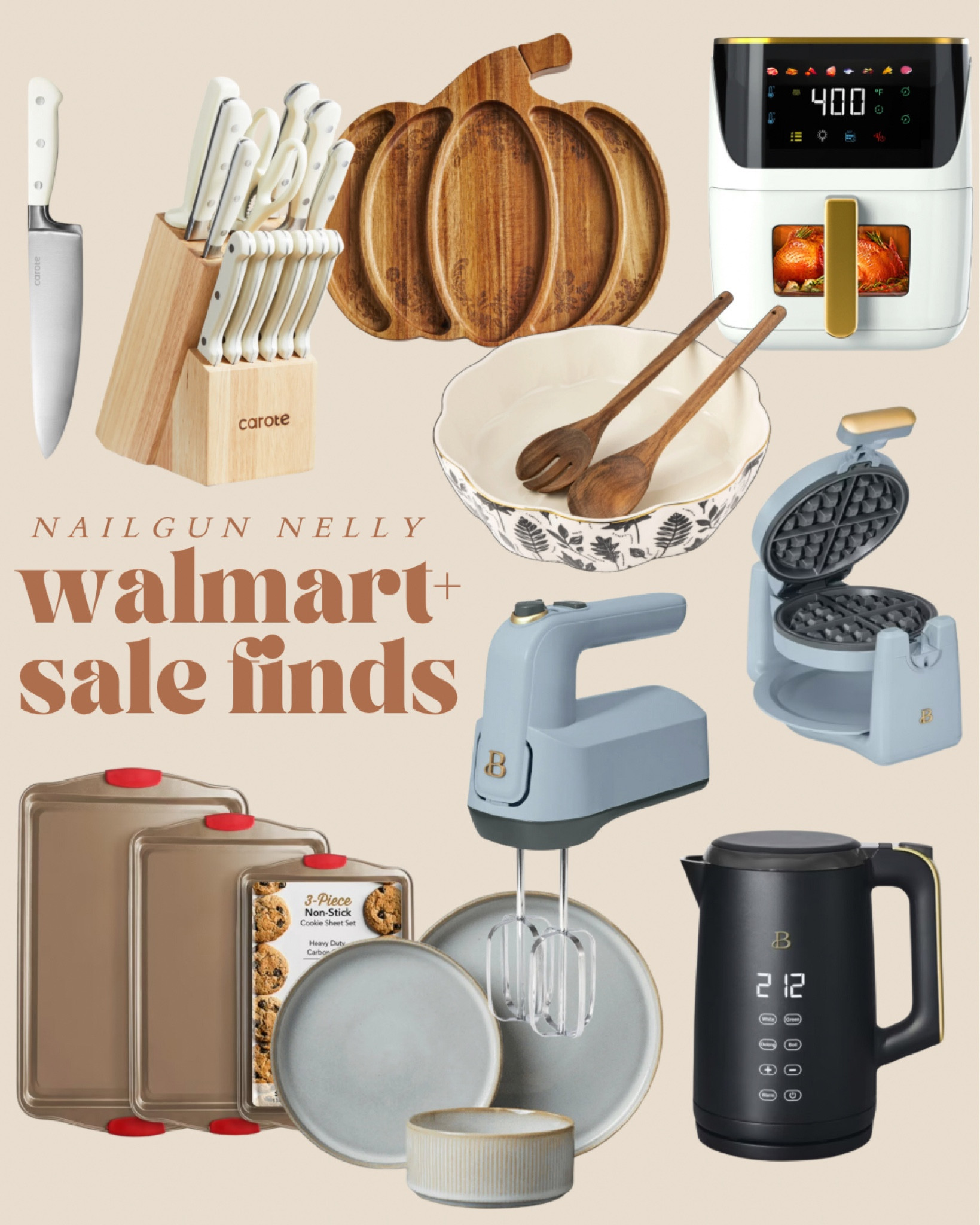 Walmart+ sale finds for the kitchen! 


Air fryer, beautiful by drew, mixer, waffle maker, bakeware set, dining set, pumpkin cutting board, knives, mixing bowls 

#LTKSaleAlert #LTKHome #LTKGiftGuide
