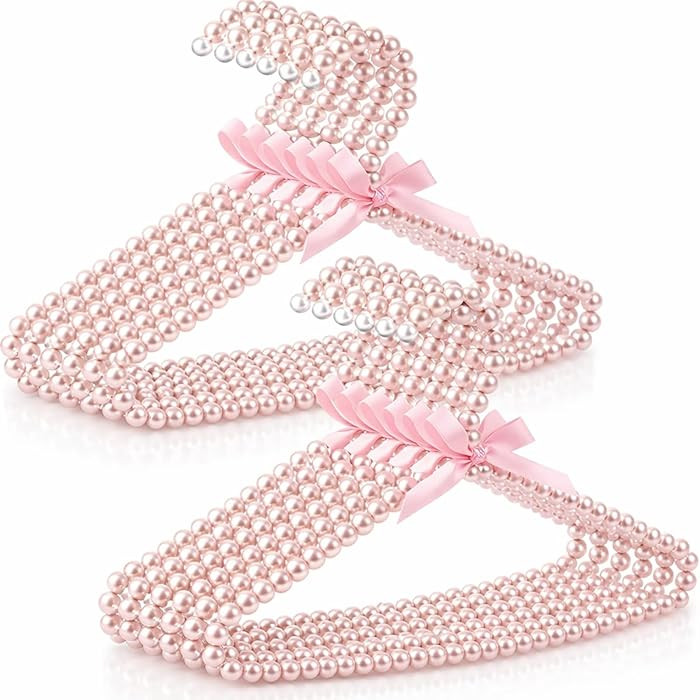 Threan Pink 12 Pcs 11.8 Inch Mini Pearl Beaded Clothes Hanger Pearl Beads Small Metal Clothes Han... | Amazon (US)