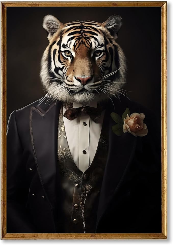 Vintage Animal Portrait Wall Art Tiger Aristocratic Print Renaissance Animal Poster Vintage Tiger... | Amazon (US)