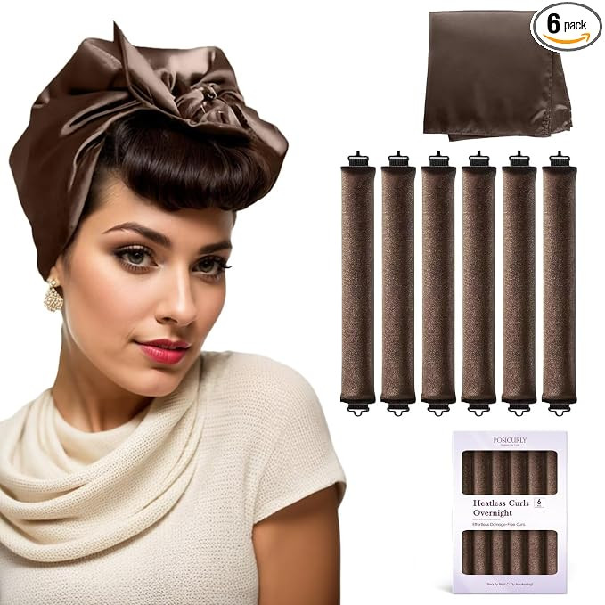 Overnight Hair Curlers Heatless Curls - 6 Pcs No Heat Blowout Curling Rods to Sleep In with Satin... | Amazon (US)
