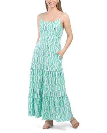 Linen Sleeveless Geo Print Linen Midi Dress | TJ Maxx