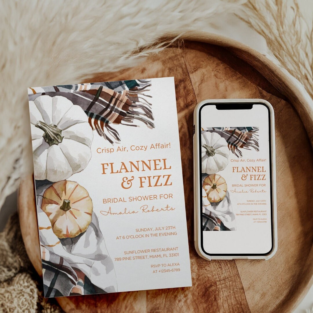 Fall Bridal Shower Invitation, Cozy Flannel and Fizz Bridal Shower Invite, Flannel and Fizz Brida... | Etsy (US)