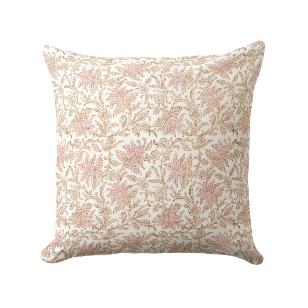 Claire Floral Throw Pillow Cover, Pink/beige/cream 16, 18, 20, 22, 26 Sq Covers, Blush/rose Block... | Etsy (US)