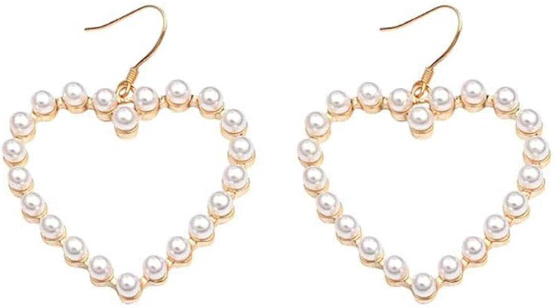 Heart Dangle Earrings Dainty Pearl Drop Earrings Heart Earrings Dangle for Women Girls Aesthetic ... | Amazon (US)