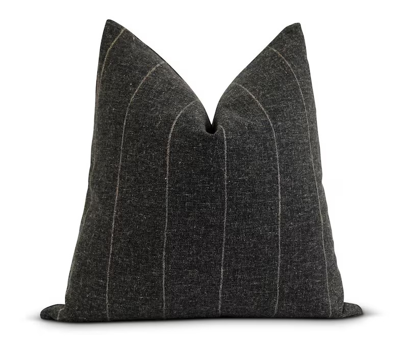 18 20 22 Charcoal Striped Pillow Cover, Dark Gray and Tan Stripe Pillow Cover, Charcoal Gray Wove... | Etsy (US)