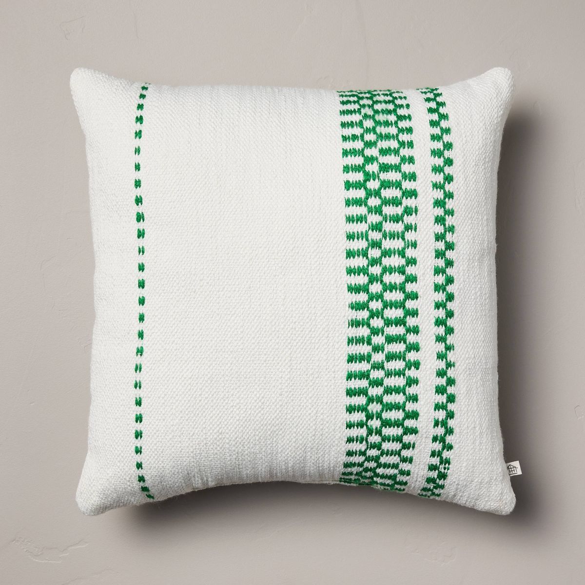 18"x18" Checkered Stripe Indoor/Outdoor Square Throw Pillow Cream/Green - Hearth & Hand™ with M... | Target