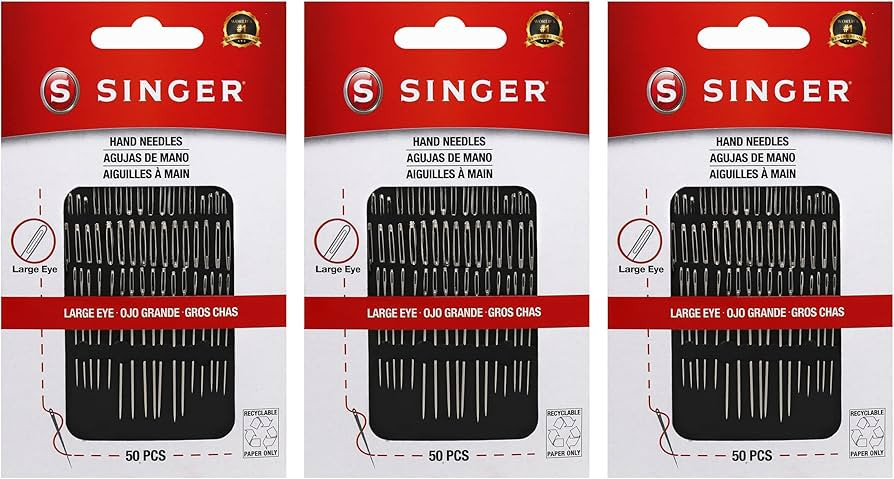 SINGER 50ct Assorted Large Eye Needles for Hand Sewing, Self-Threading Sewing Needles, 6 Sizes | Amazon (US)