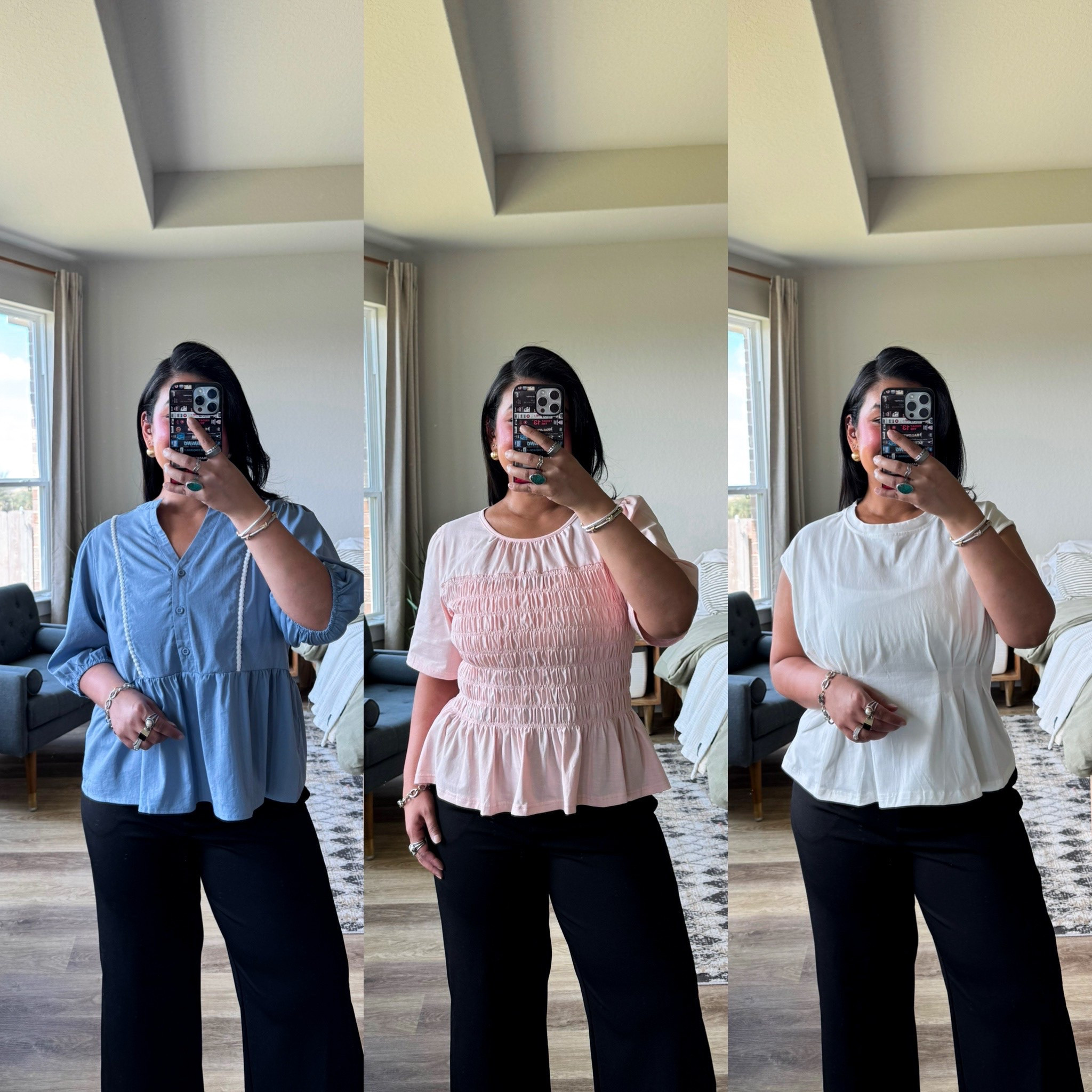 Loose fitting, comfy tops that still have shape and go with any bottoms. Wearing a L in all (including the pants).

#LTKPetite #LTKMidsize #LTKOver40