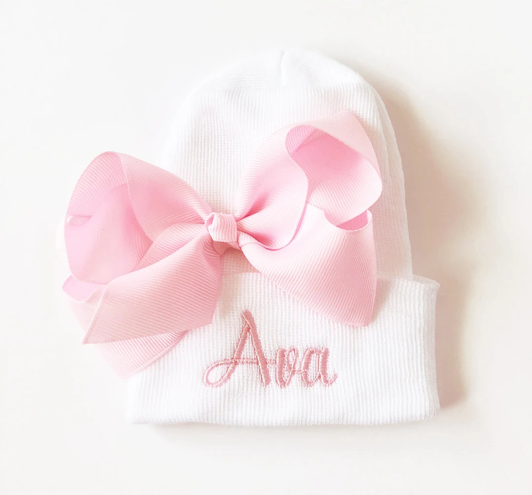 Personalized Newborn Girl Hat, Hospital Baby Name Hat, Personalized Baby Girl Hat, Monogrammed Ba... | Etsy (US)
