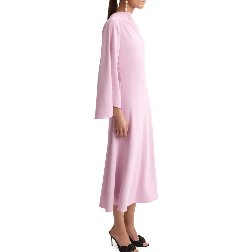 MANGO Flared Sleeve Satin Dress in Pastel Pink at Nordstrom, Size 8 | Nordstrom