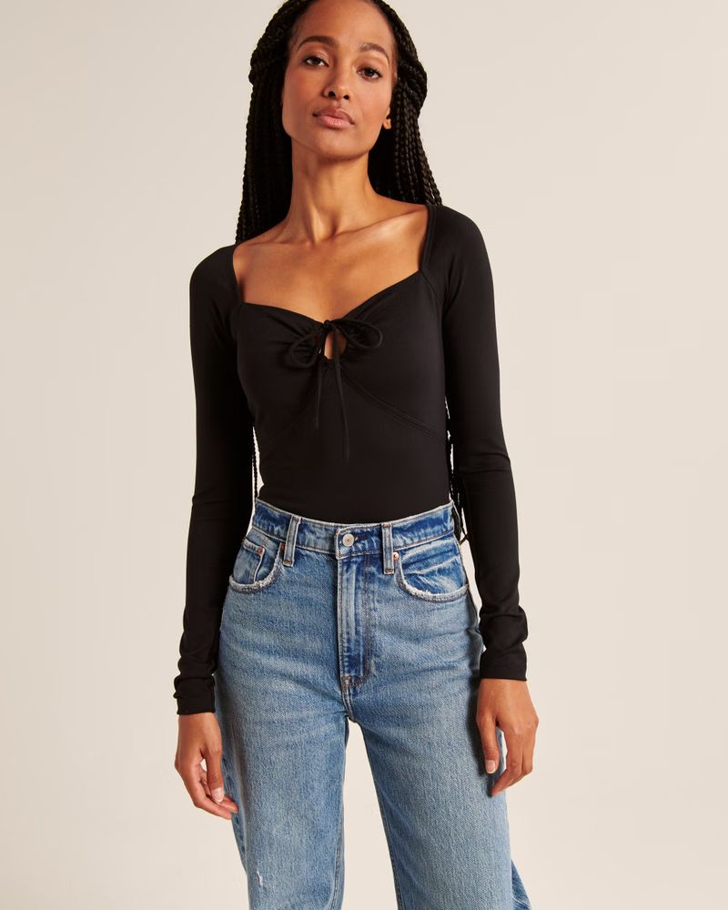 Women's Long-Sleeve Seamless Fabric Cinched Front Bodysuit | Women's Tops | Abercrombie.com | Abercrombie & Fitch (US)