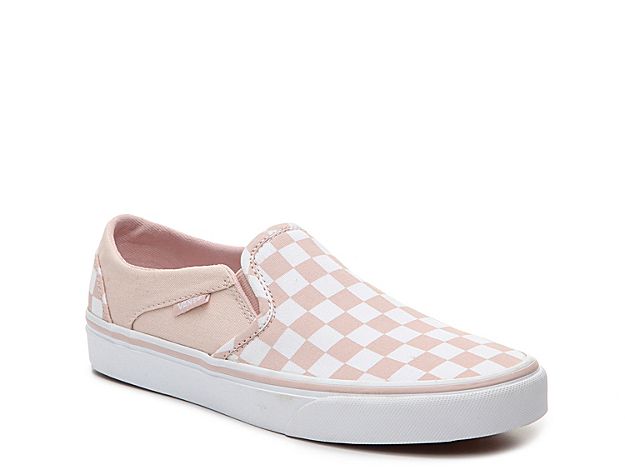 Vans Asher Checkered Slip-On Sneaker - Women's - Light Pink/White Checkerboard | DSW