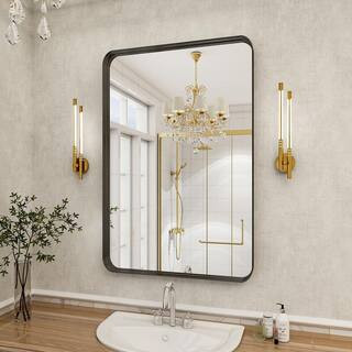 24 in. W x 35 in. H Rectangular Metal Deep Framed Wall Bathroom Vanity Mirror Black | The Home Depot
