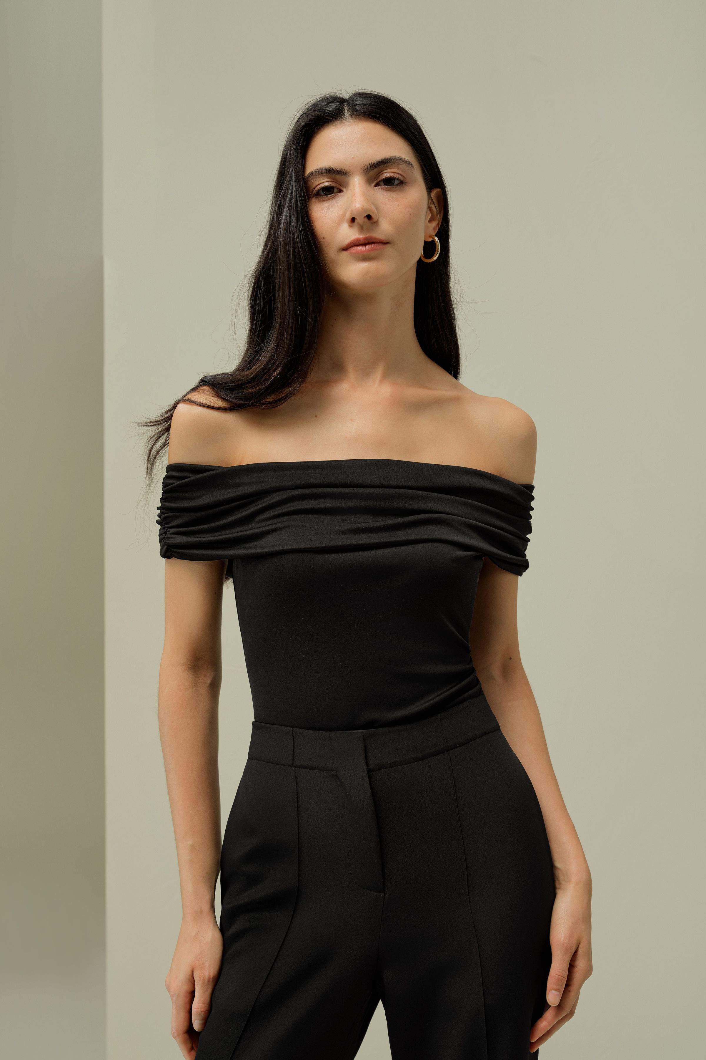 Silk Jersey Off-Shoulder Slim Top | LilySilk