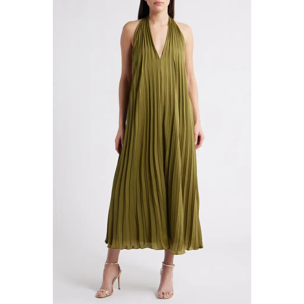 Lucy Paris Blyth Pleated Open Back Dress in Olive at Nordstrom Rack, Size X-Large | Nordstrom Rack