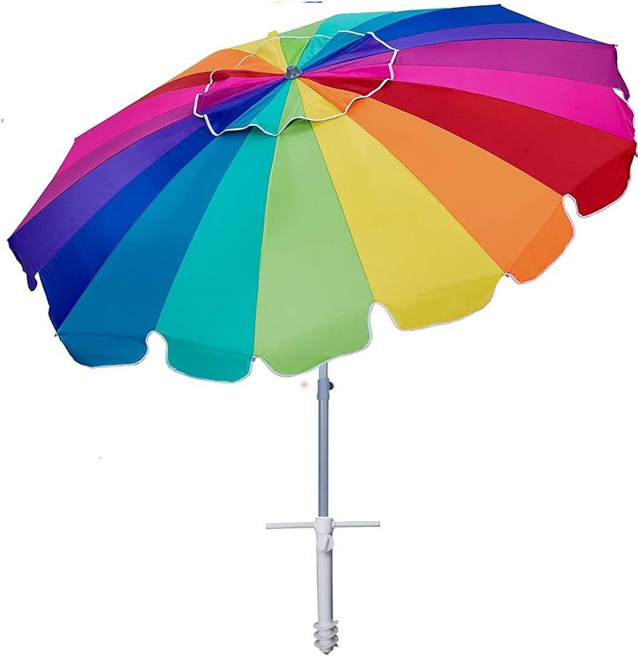 AMMSUN 7.5 Foot Heavy Duty HIGH Wind Beach Umbrella with sand anchor & Tilt Sun Shelter, UV 50+ P... | Amazon (US)