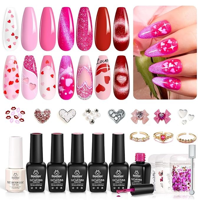Beetles Gel Nail Polish 6 Colors Pink Rose Red Glitter Cat Eye Gel Polish Fall in Love Collection... | Amazon (US)
