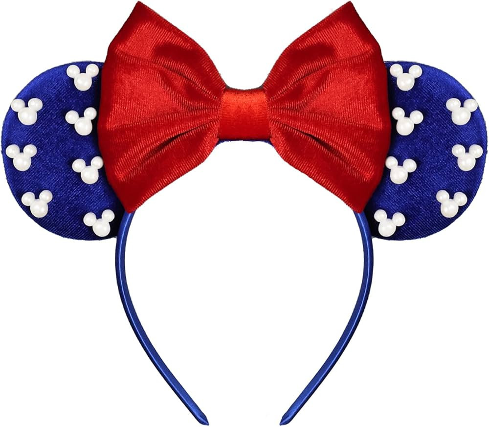 JIAHANG Velvet Mouse Ear Hair Bow Headband with Pearls Beadings, Independence Day, July 4th Velou... | Amazon (US)