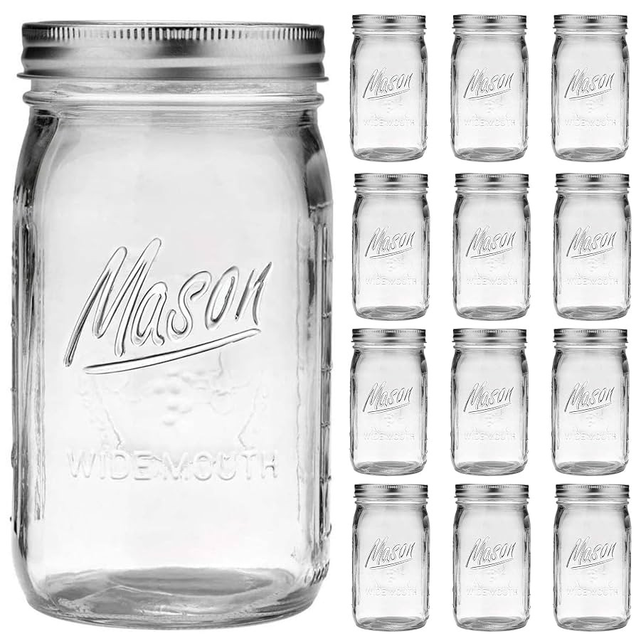 Wide Mouth Mason Jars - 32 oz, 12 Pack Large Glass Jars with Airtight Lids, 1 Quart for Pickling,... | Amazon (US)