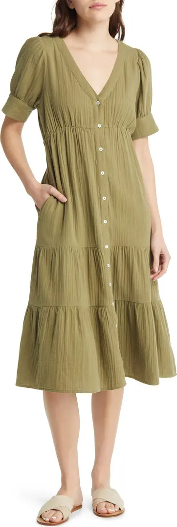 Lightspun Button Front Tiered Midi Dress | Nordstrom