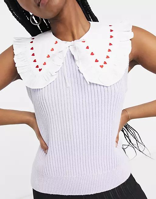 Monki Love collar with embroidered hearts in white | ASOS (Global)