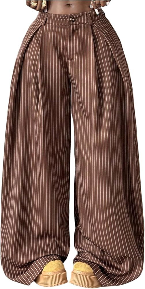 GORGLITTER Women's Baggy Dress Pant Low Rise Pleated Barrel Cargo Oversized Wide Leg Business Cas... | Amazon (US)